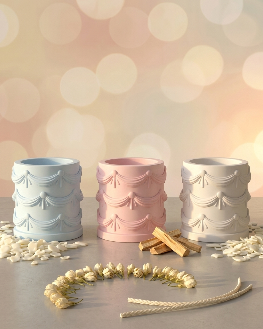 vintage drape textured concrete candle jar gypsum vessel empty empty open vessel wedding favour corporate gifting India