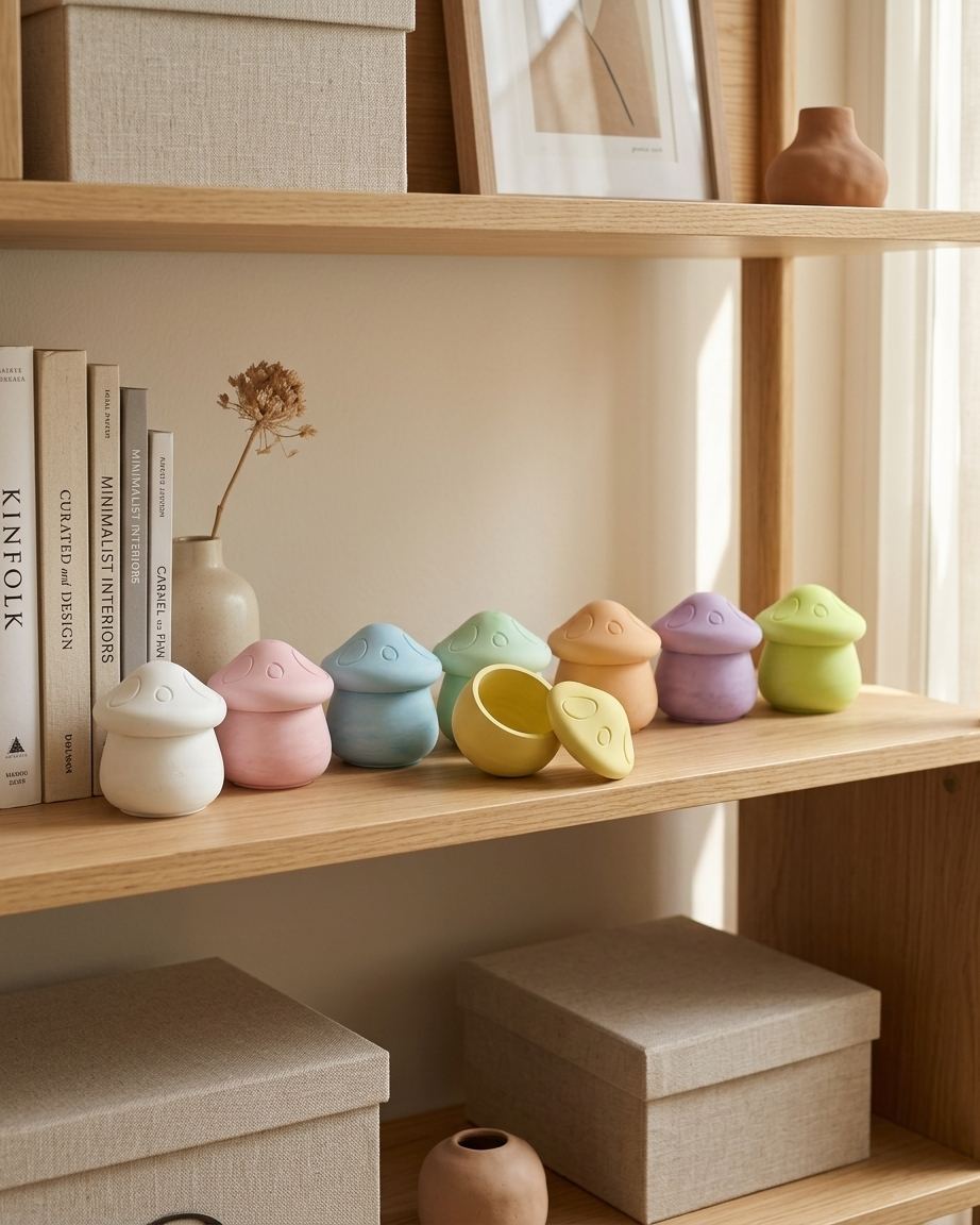 mushroom shaped concrete candle jar gypsum vessel empty with lid sealed gift ready Diwali gifting home decor India