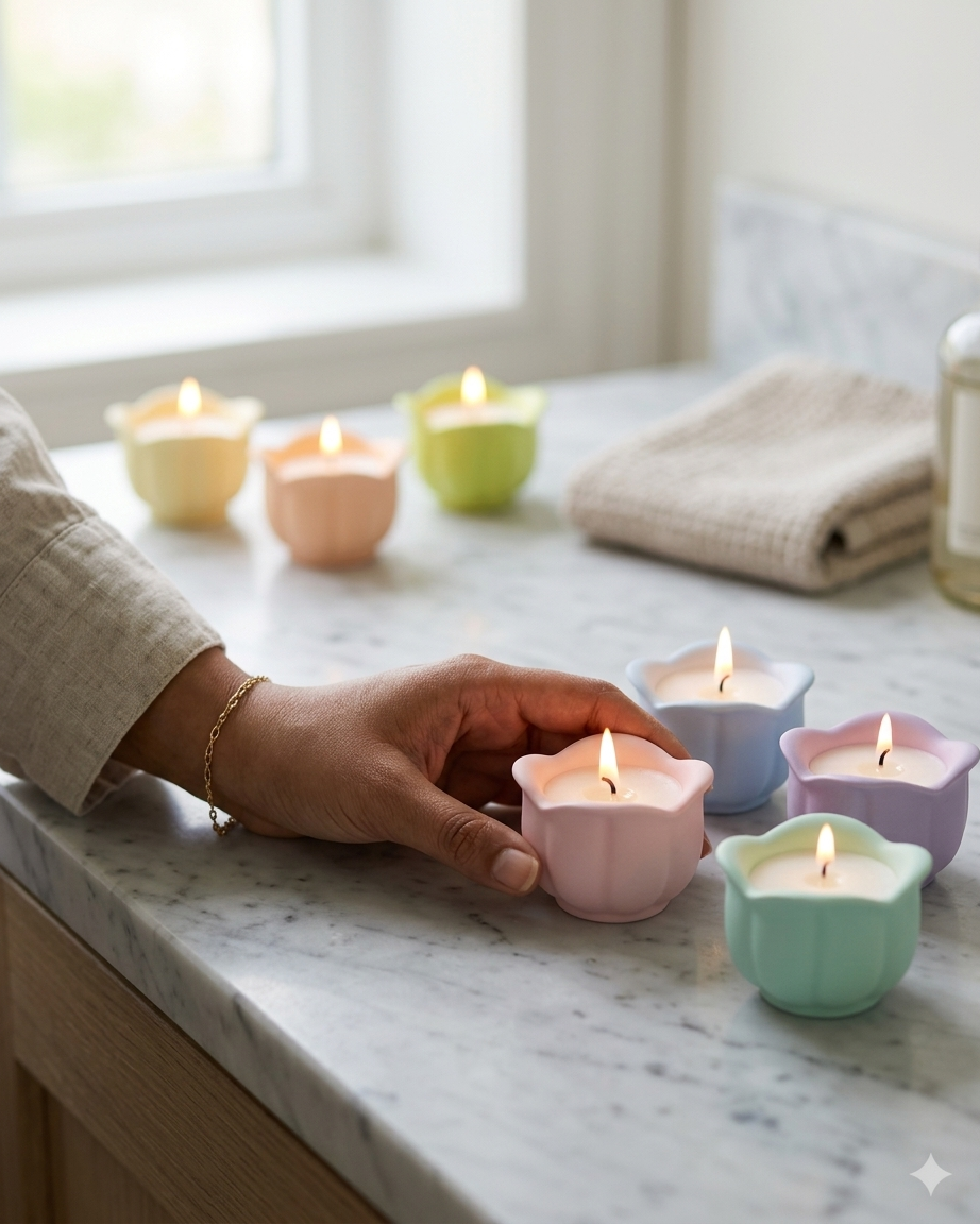 flower shaped concrete candle jar gypsum vessel empty empty open vessel bulk pack candle supplier Surat Gujarat India