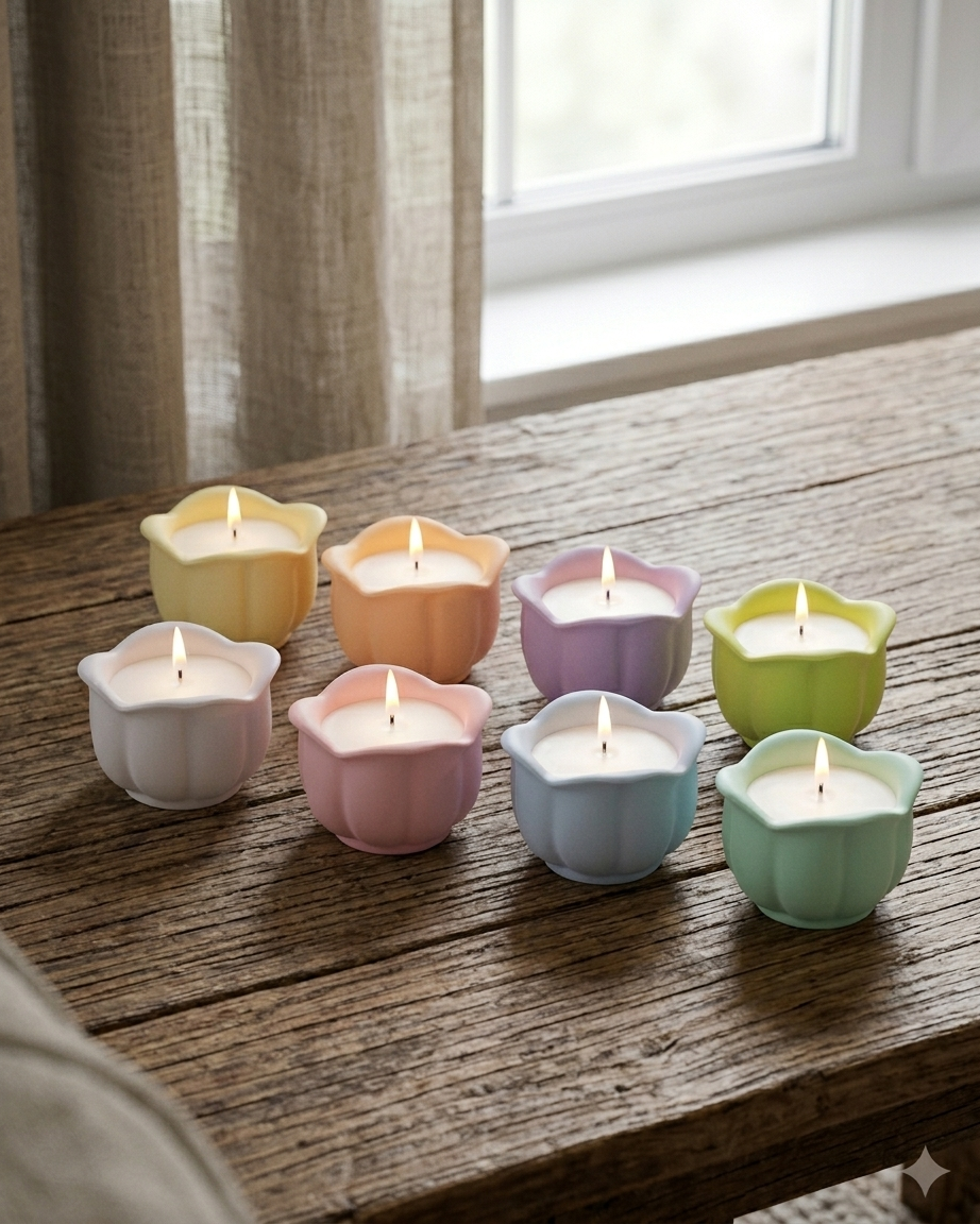 flower shaped concrete candle jar gypsum vessel empty empty open vessel wedding favour corporate gifting India