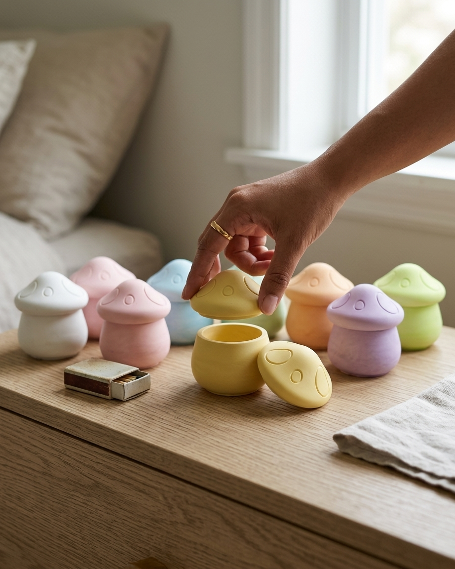 mushroom shaped concrete candle jar gypsum vessel empty with lid sealed gift ready handmade artisan candle jar India