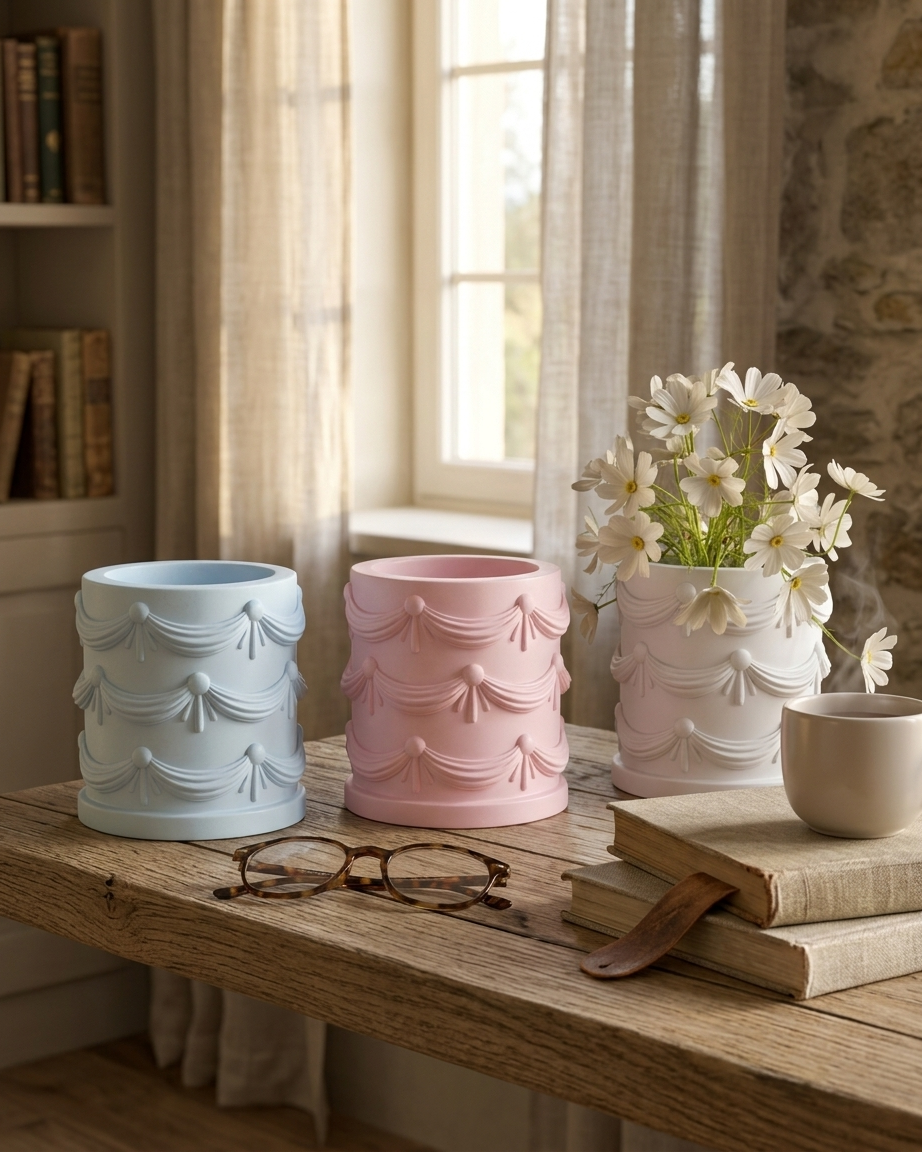 vintage drape textured concrete candle jar gypsum vessel empty empty open vessel bulk pack candle supplier Surat Gujarat