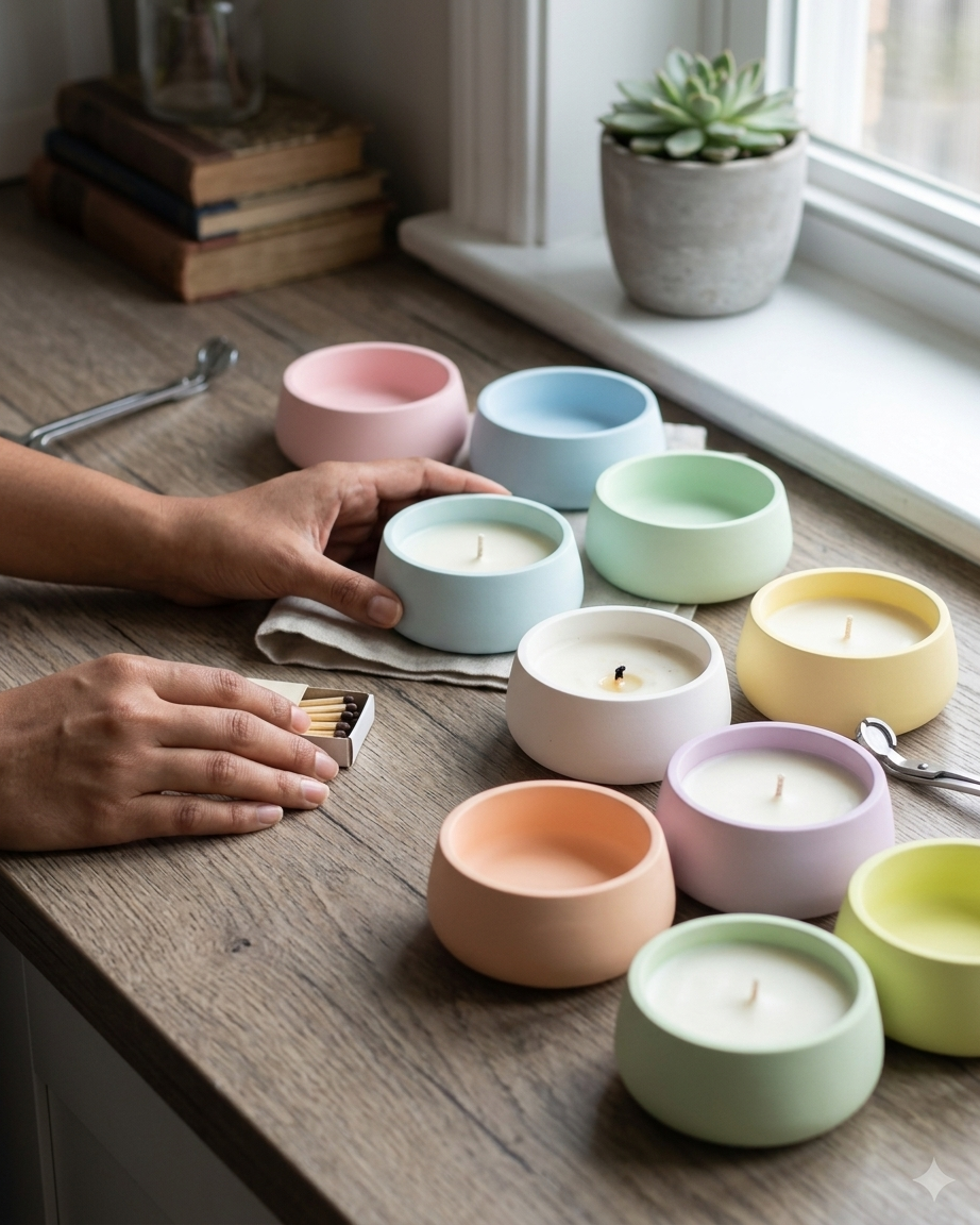 3D bow ribbon shaped concrete candle bowl gypsum vessel soy wax empty open vessel bulk pack candle supplier Surat Gujarat