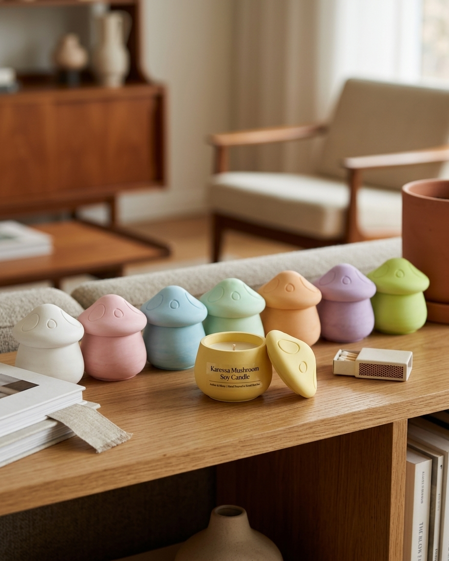 mushroom shaped concrete candle jar gypsum vessel empty with lid sealed gift ready aromatherapy soy wax candle India
