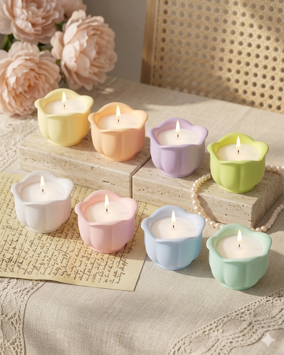 flower shaped concrete candle jar gypsum vessel empty empty open vessel aromatherapy soy wax candle India