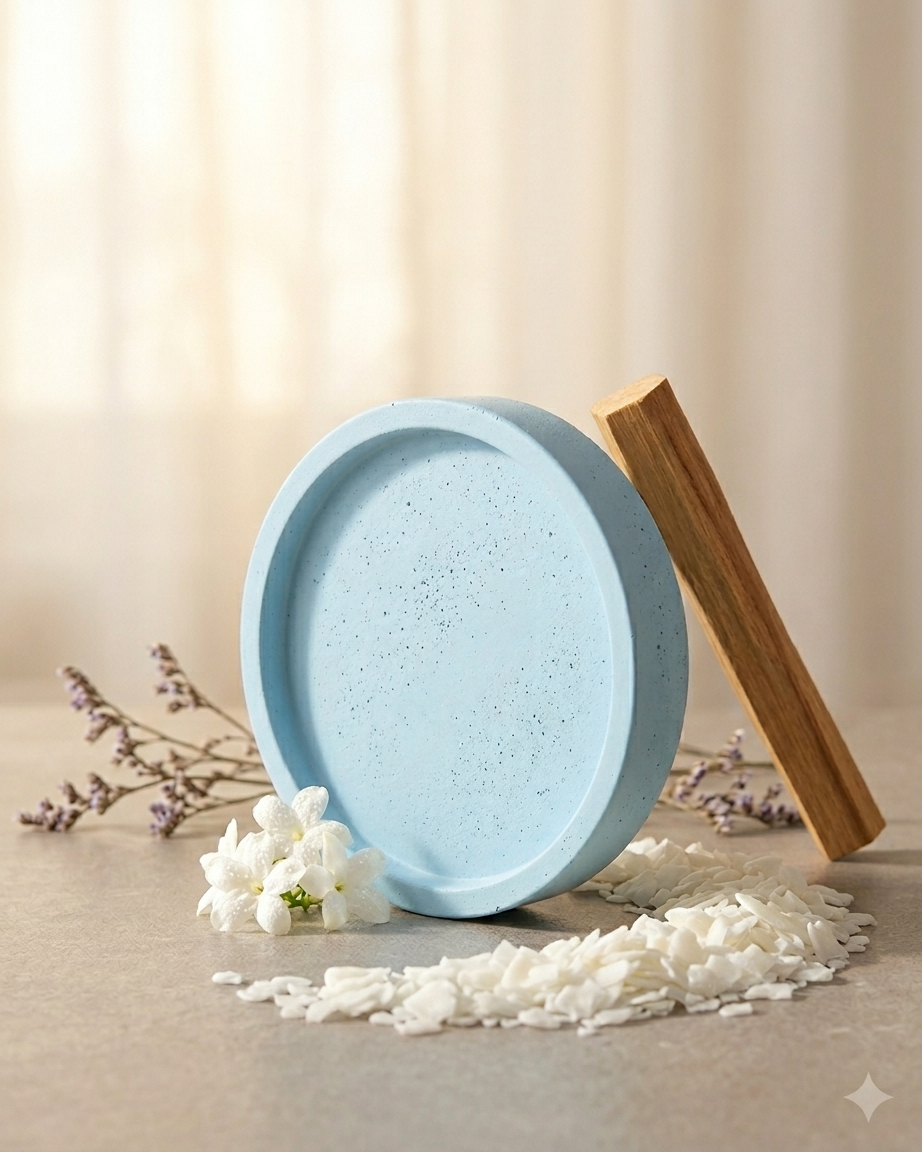 round circular concrete trinket tray jewellery organiser gypsum empty open vessel bulk pack candle supplier Surat Gujarat
