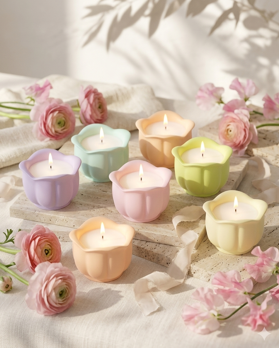 flower shaped concrete candle jar gypsum vessel empty empty open vessel gypsum concrete candle supplies India
