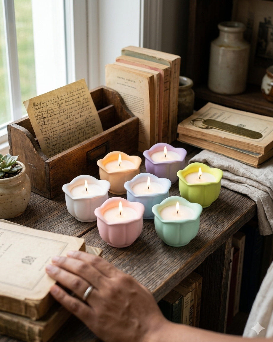flower shaped concrete candle jar gypsum vessel empty empty open vessel eco friendly reusable candle India