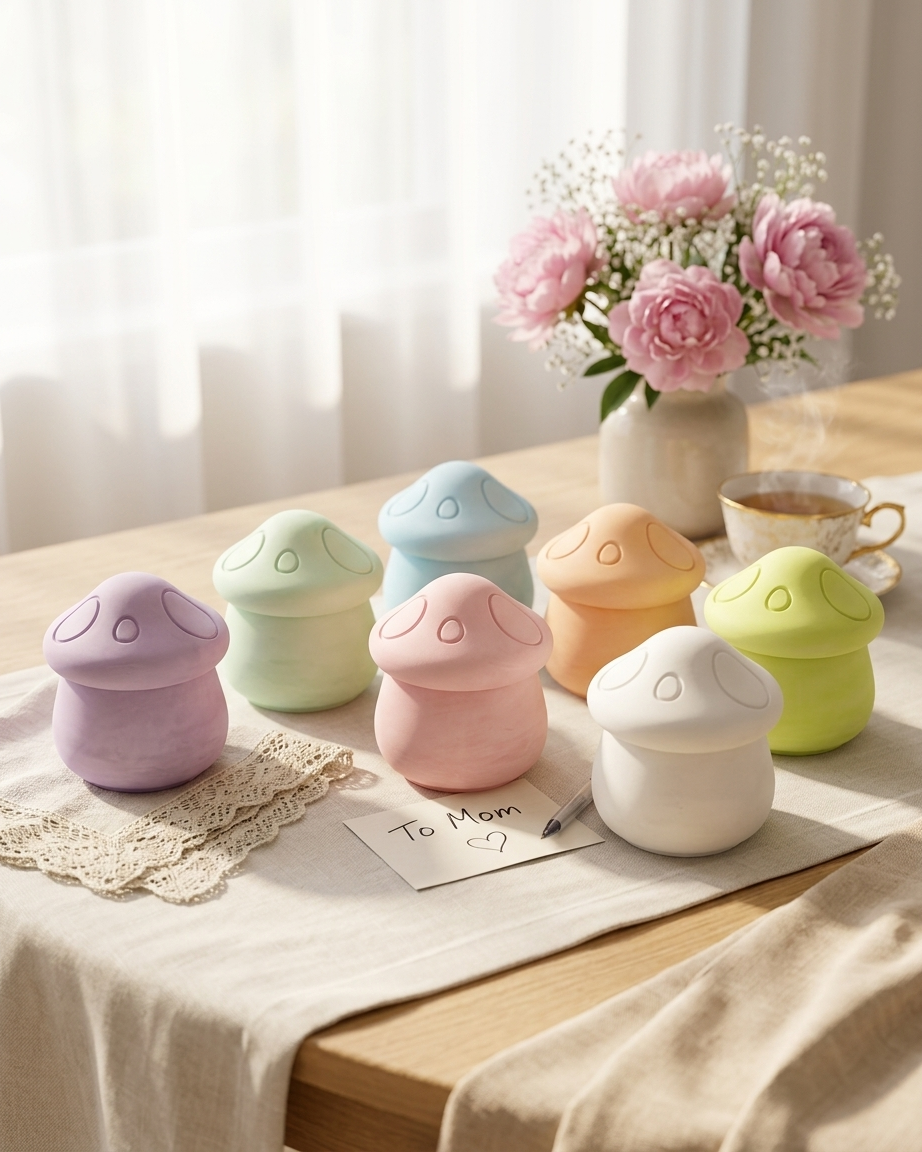 mushroom shaped concrete candle jar gypsum vessel empty with lid sealed gift ready wholesale bulk order India