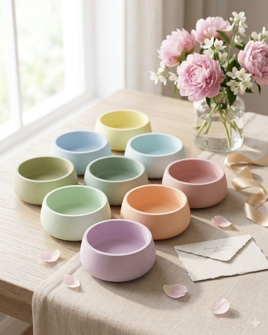 3D bow ribbon shaped concrete candle bowl gypsum vessel soy wax empty open vessel unique decorative gifting candle India