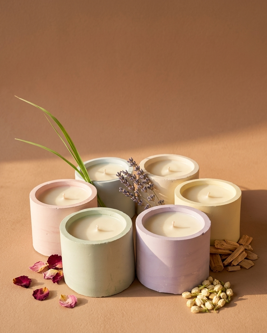 Small round votive concrete gypsum jar for candle making India cylindrical vessel wholesale