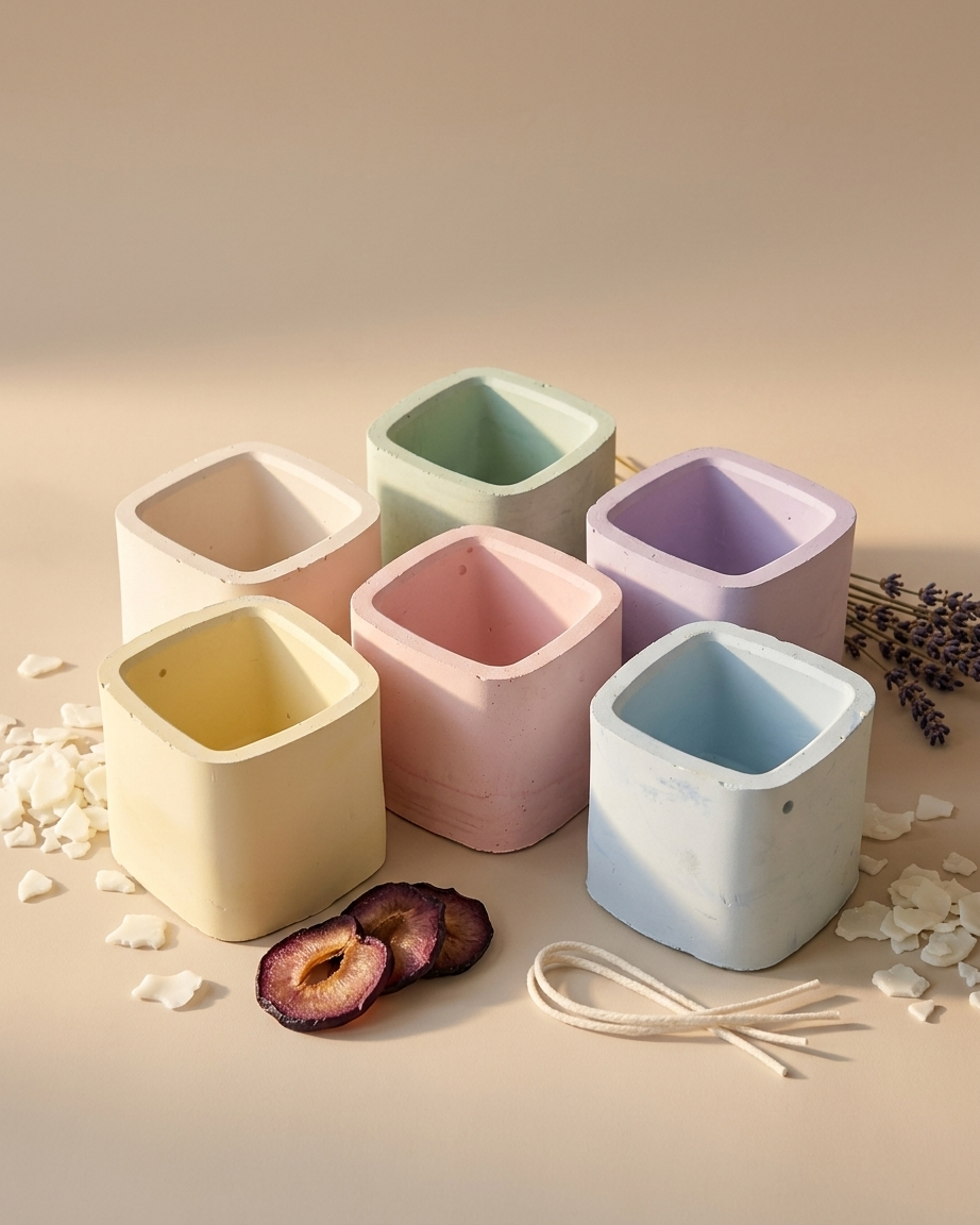 square geometric modern concrete candle jar gypsum vessel empty empty open vessel Diwali gifting home decor India