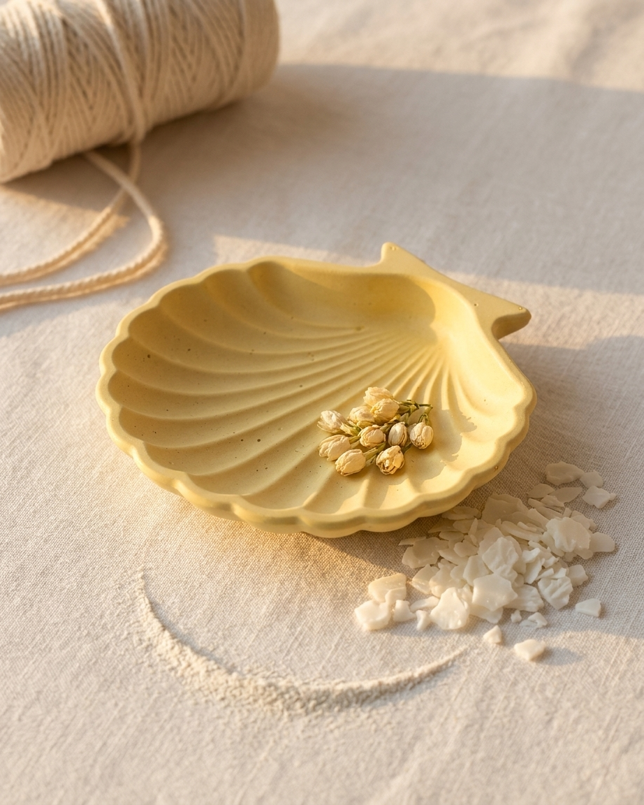 oyster shell coastal concrete candle jar gypsum vessel empty empty open vessel Diwali gifting home decor India