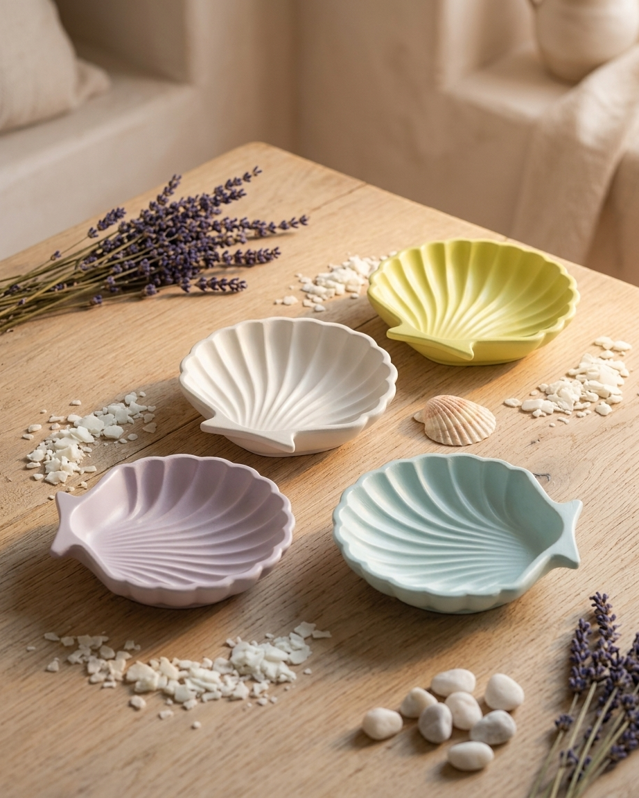 Concrete pearl oyster shell jar candle making jewellery storage India gypsum vessel wholesale