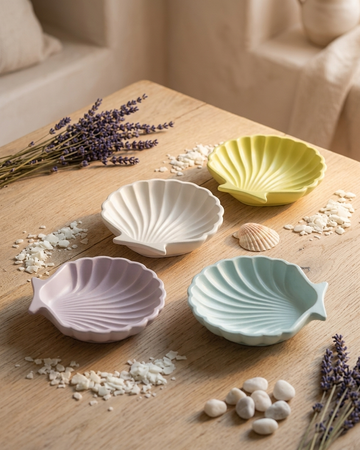 Concrete pearl oyster shell jar candle making jewellery storage India gypsum vessel wholesale
