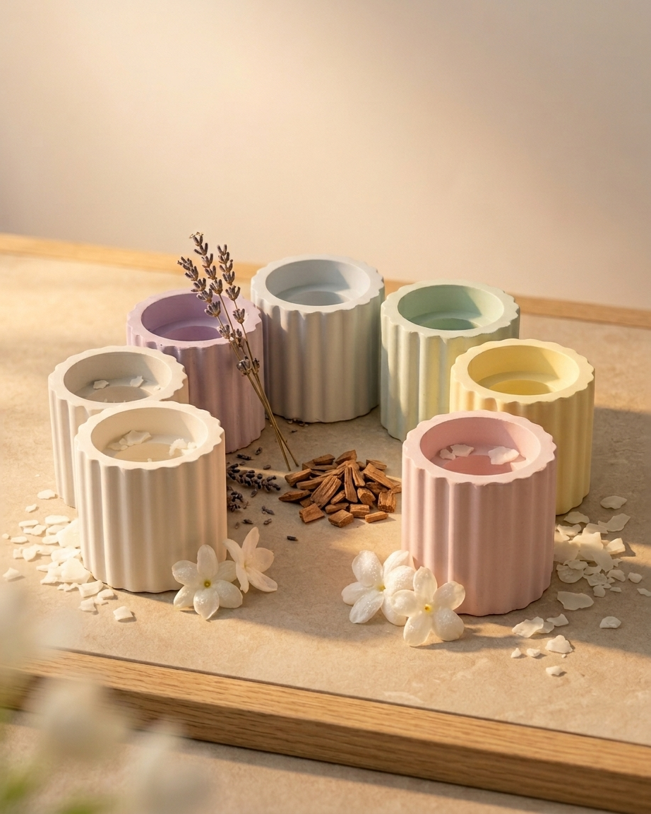 Ribbed concrete gypsum candle holder tealight votive India textured vessel DIY wholesale