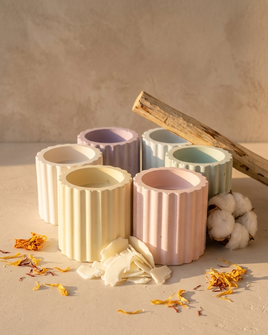 Ribbed concrete gypsum candle holder tealight votive India textured vessel DIY wholesale