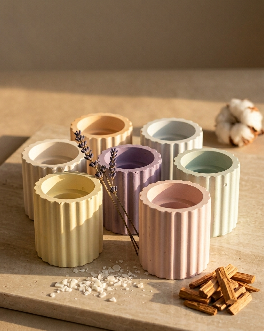 ribbed fluted concrete candle holder gypsum decor empty open vessel Diwali gifting home decor India