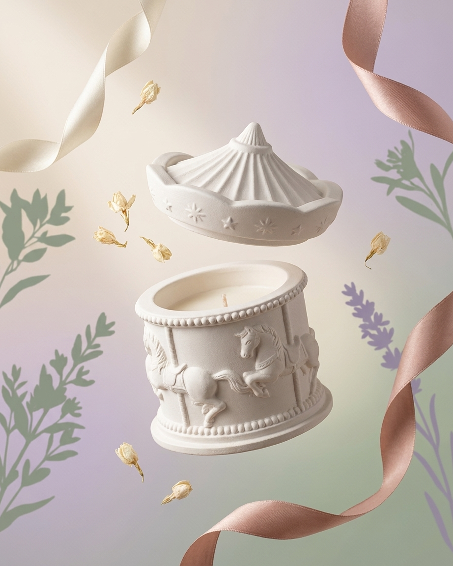 Carousel concrete gypsum candle jar India unique novelty gifting vessel DIY soy wax wholesale