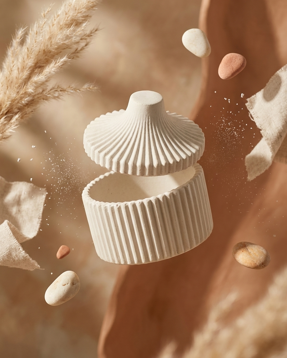 Ribbed concrete gypsum candle jar with lid India textured lidded vessel DIY soy wax wholesale