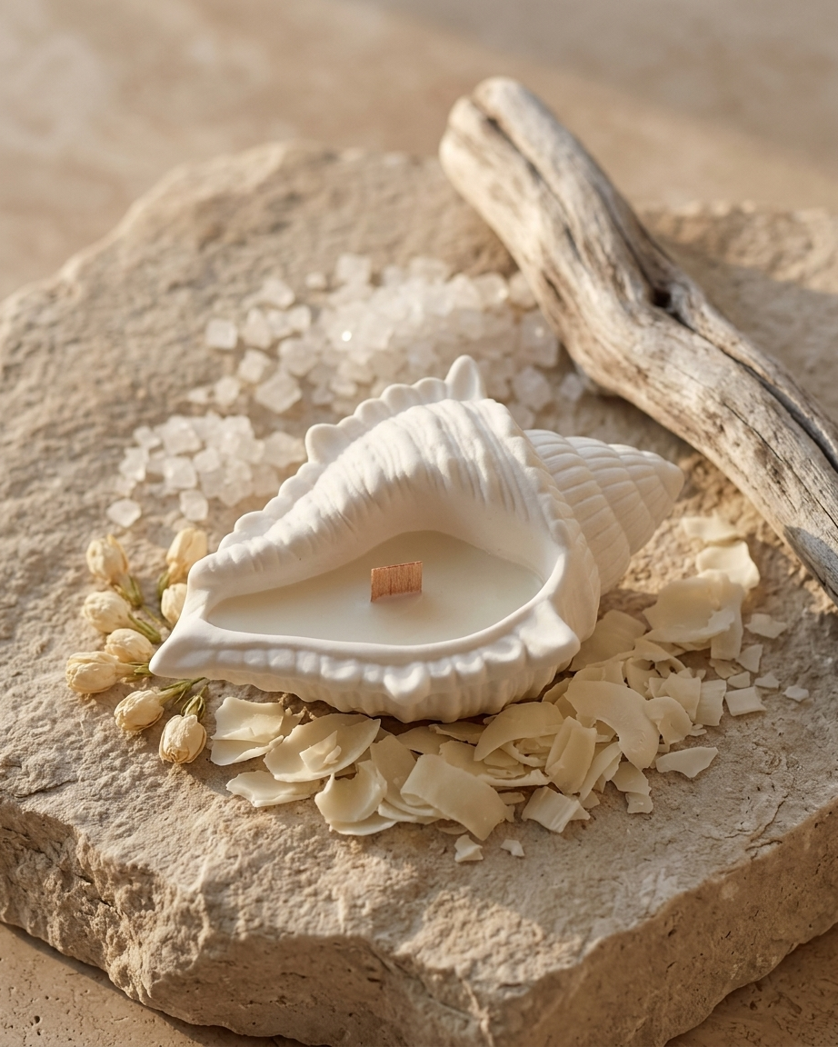 conch shell coastal luxury concrete candle jar gypsum vessel empty empty open vessel Diwali gifting home decor India