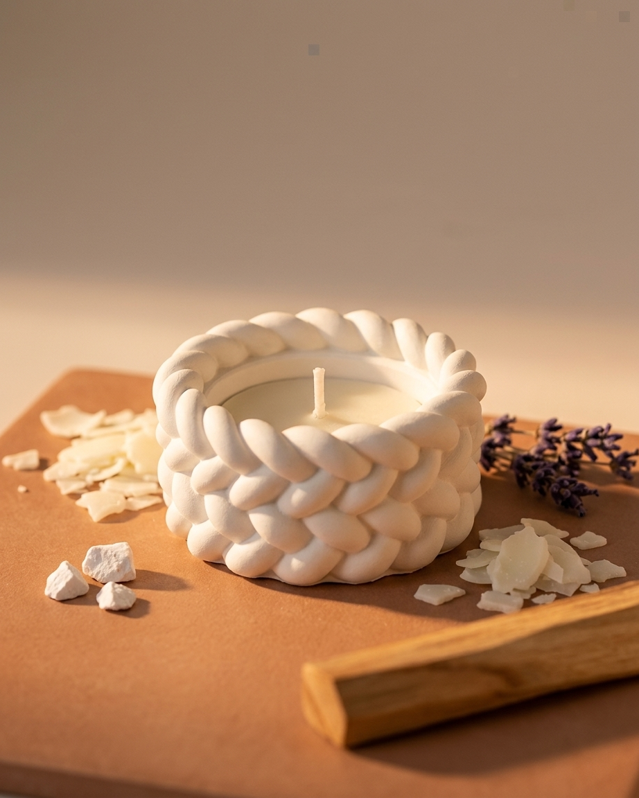 Woven texture concrete gypsum candle jar India 3D basket weave vessel DIY soy wax wholesale