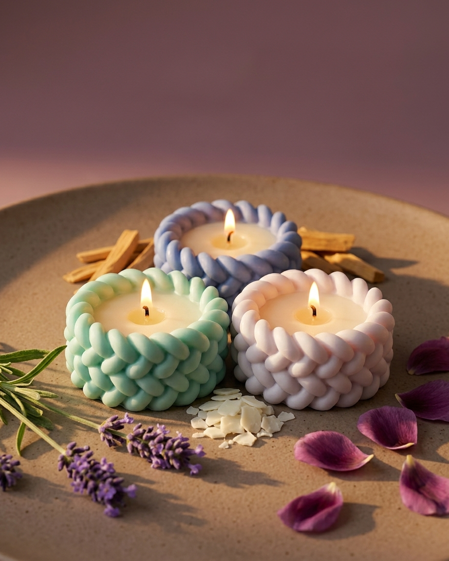 Woven texture concrete gypsum candle jar India 3D basket weave vessel DIY soy wax wholesale