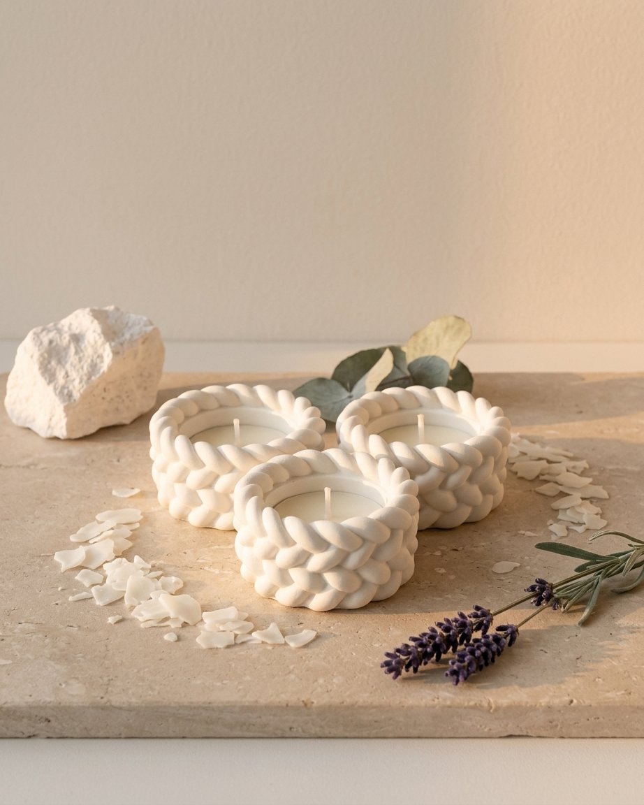 woven handcraft textured concrete candle jar gypsum vessel empty empty open vessel Diwali gifting home decor India