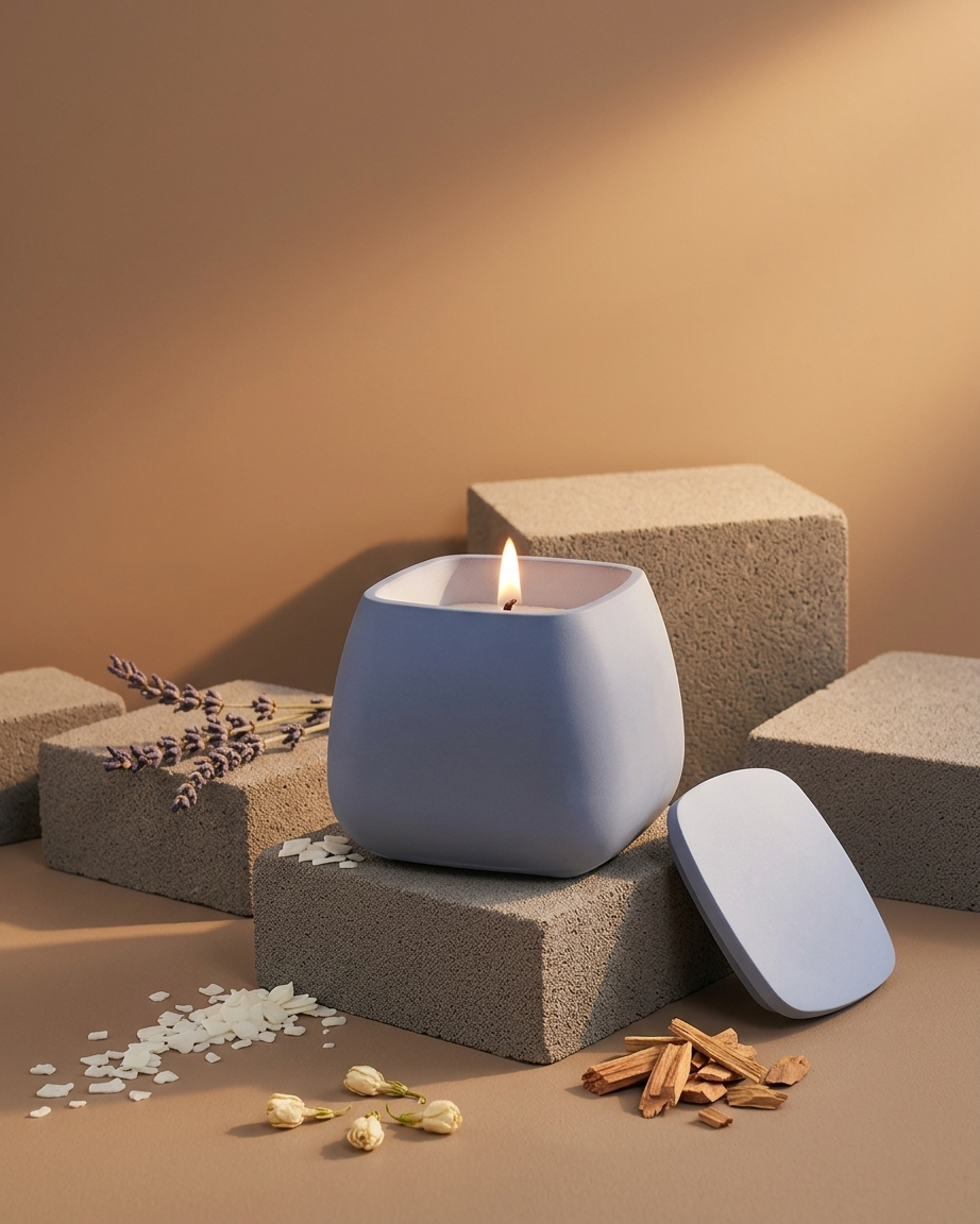 Square concrete gypsum candle jar with lid India geometric lidded vessel DIY soy wax wholesale