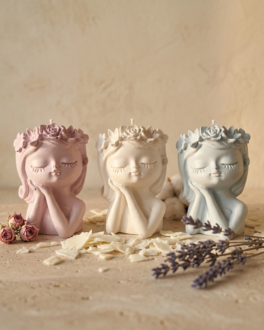 girl face sculptural art concrete candle jar gypsum vessel empty empty open vessel Diwali gifting home decor India