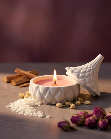 Concrete gypsum candle jar dome lid India faceted lidded vessel DIY soy wax wholesale bulk