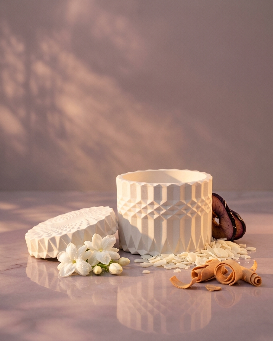 Geometric concrete gypsum candle jar with lid India faceted lidded vessel DIY candle wholesale