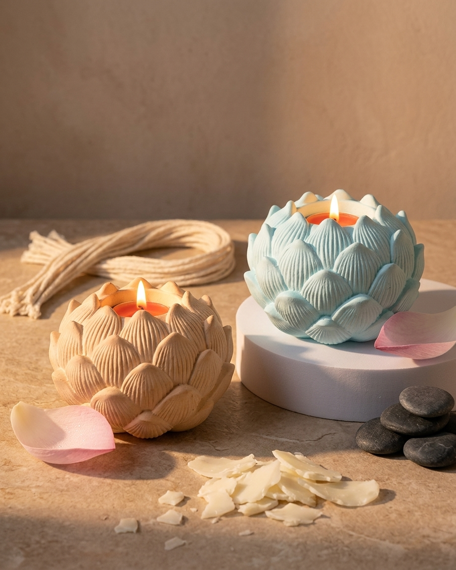 lotus flower shaped concrete candle jar gypsum vessel empty empty open vessel wholesale bulk order India