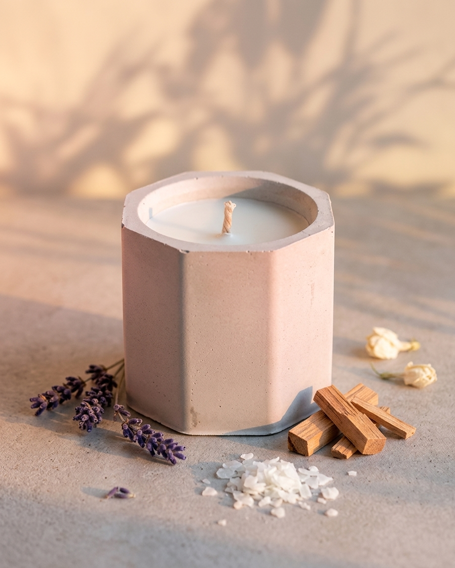 hexagon geometric modern concrete candle jar gypsum vessel empty empty open vessel Diwali gifting home decor India