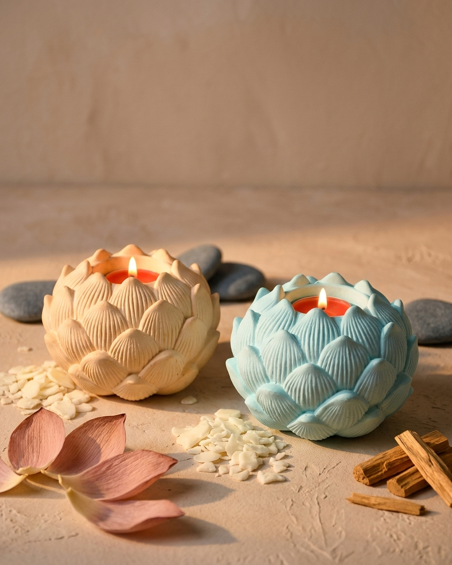 lotus flower shaped concrete candle jar gypsum vessel empty empty open vessel wholesale bulk order India