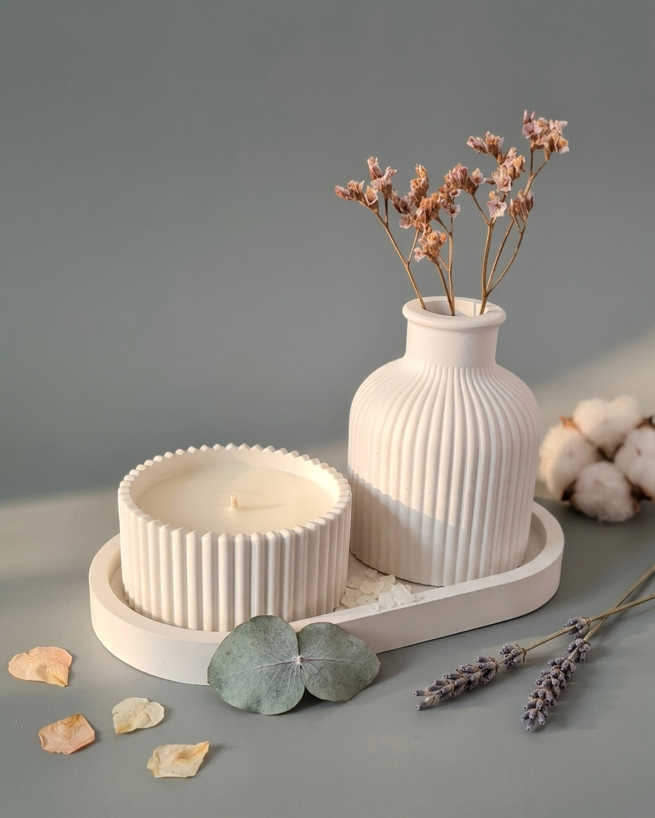 ribbed fluted concrete trinket tray jewellery organiser gypsum empty open vessel wholesale bulk order India