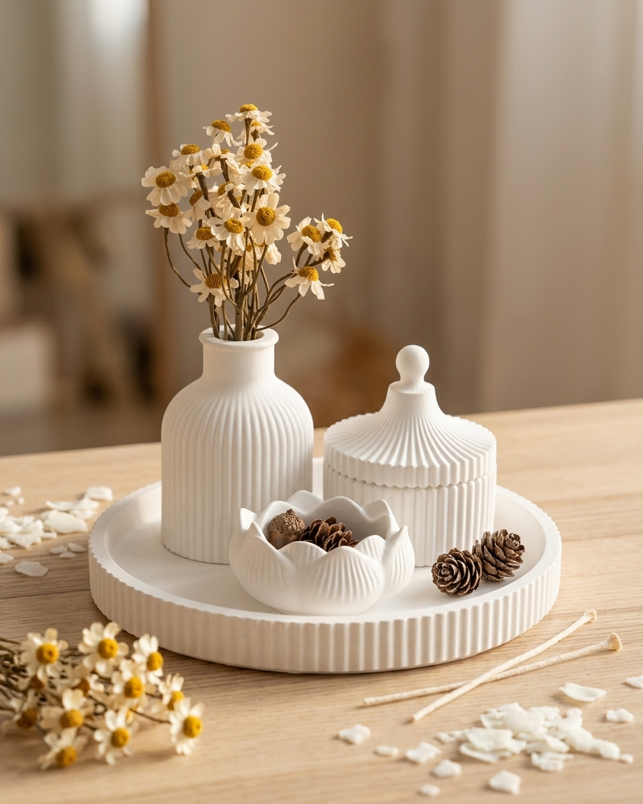 ribbed fluted concrete trinket tray jewellery organiser gypsum empty open vessel wholesale bulk order India