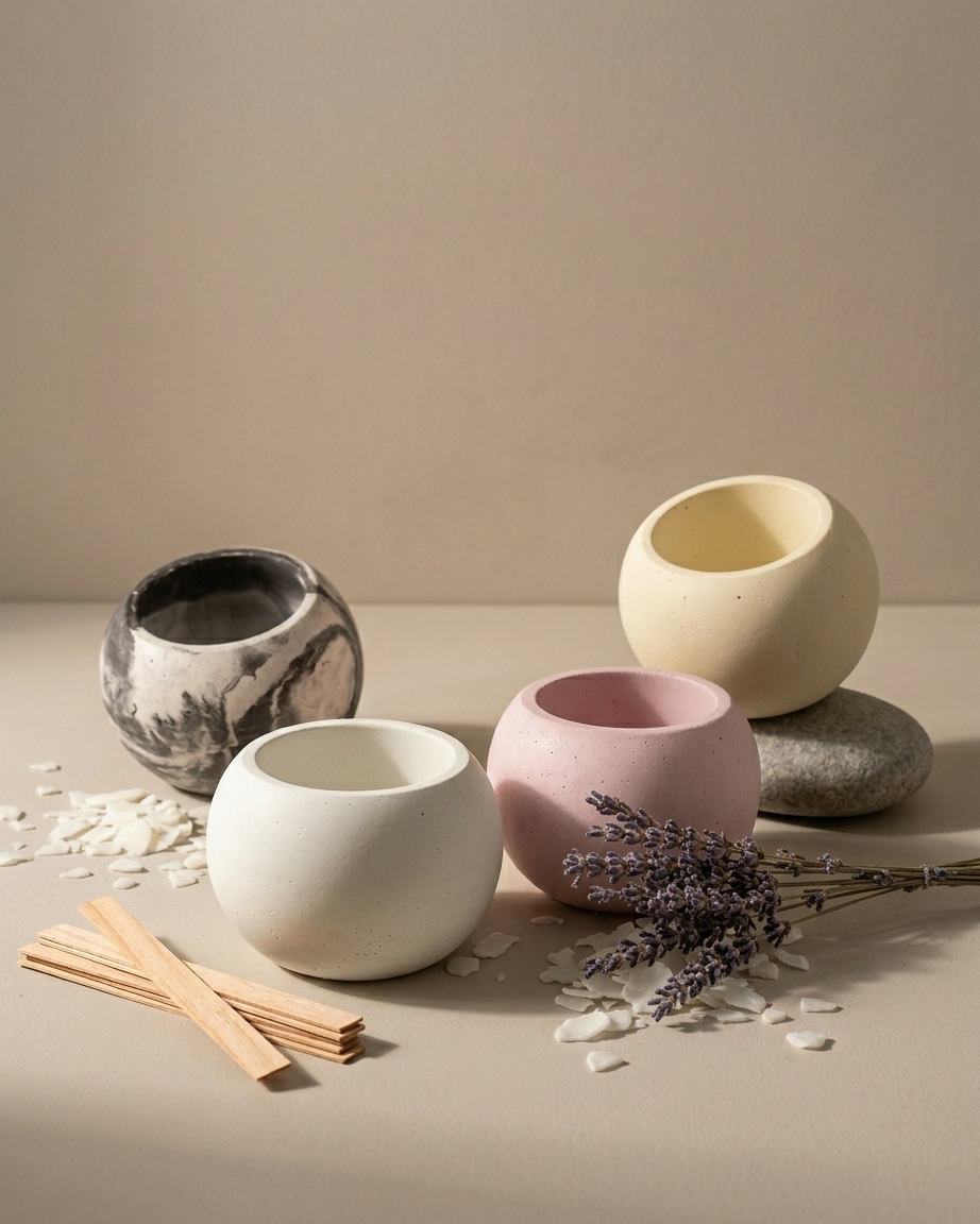 spherical round ball concrete candle jar gypsum vessel empty empty open vessel wedding favour corporate gifting India