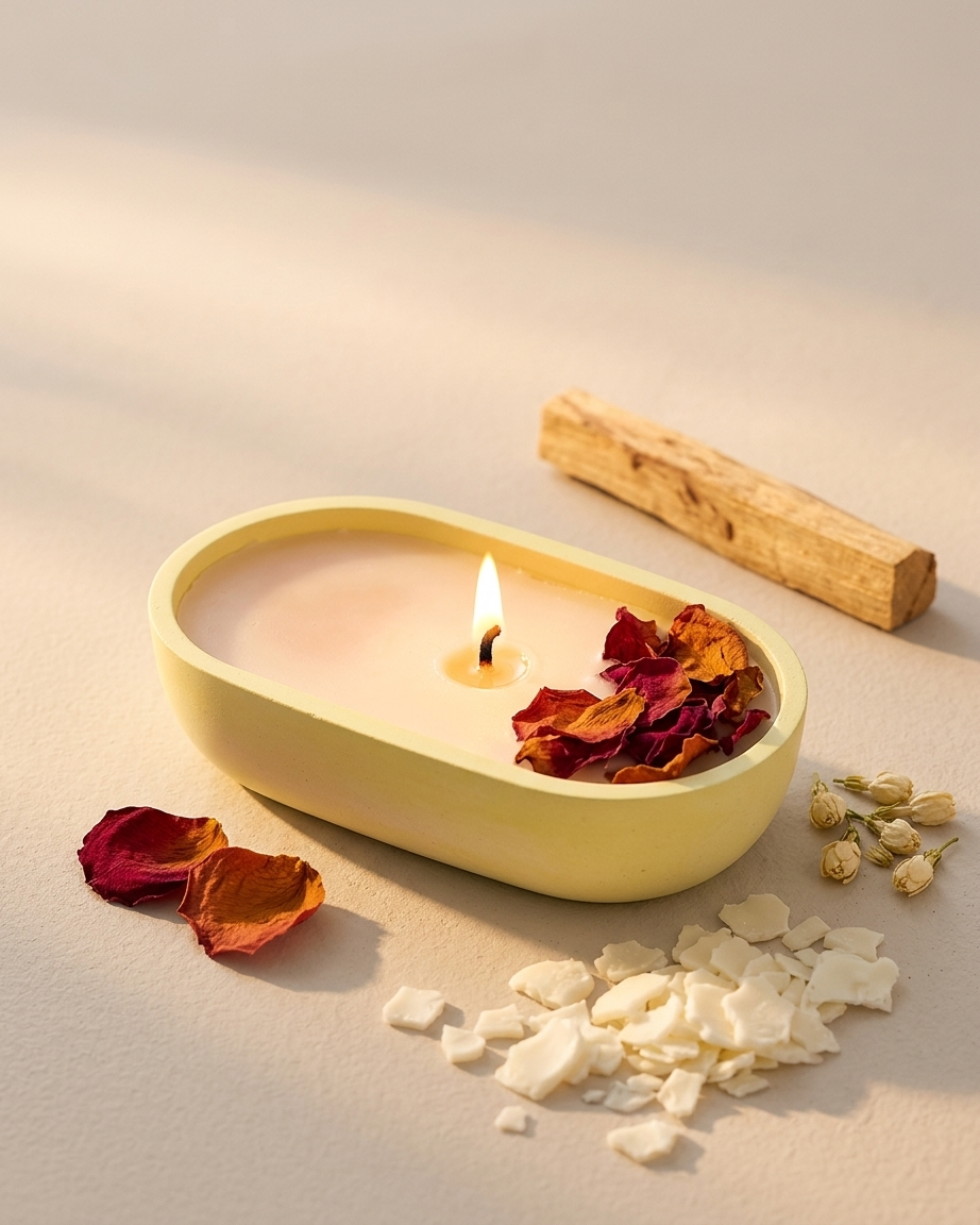 oval boat shaped concrete gypsum candle vessel empty open vessel Diwali gifting home decor India