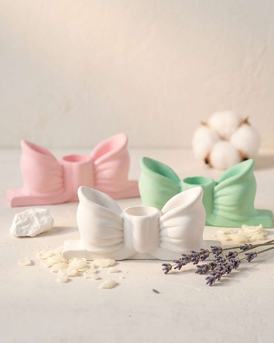 Concrete gypsum bow shaped taper candle holder India elegant gifting home decor wholesale