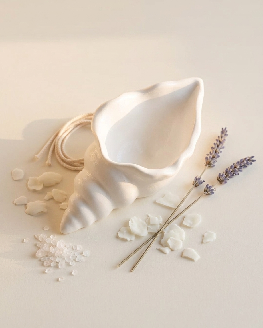 Conch shell concrete gypsum candle bowl India coastal artisan vessel DIY soy wax wholesale