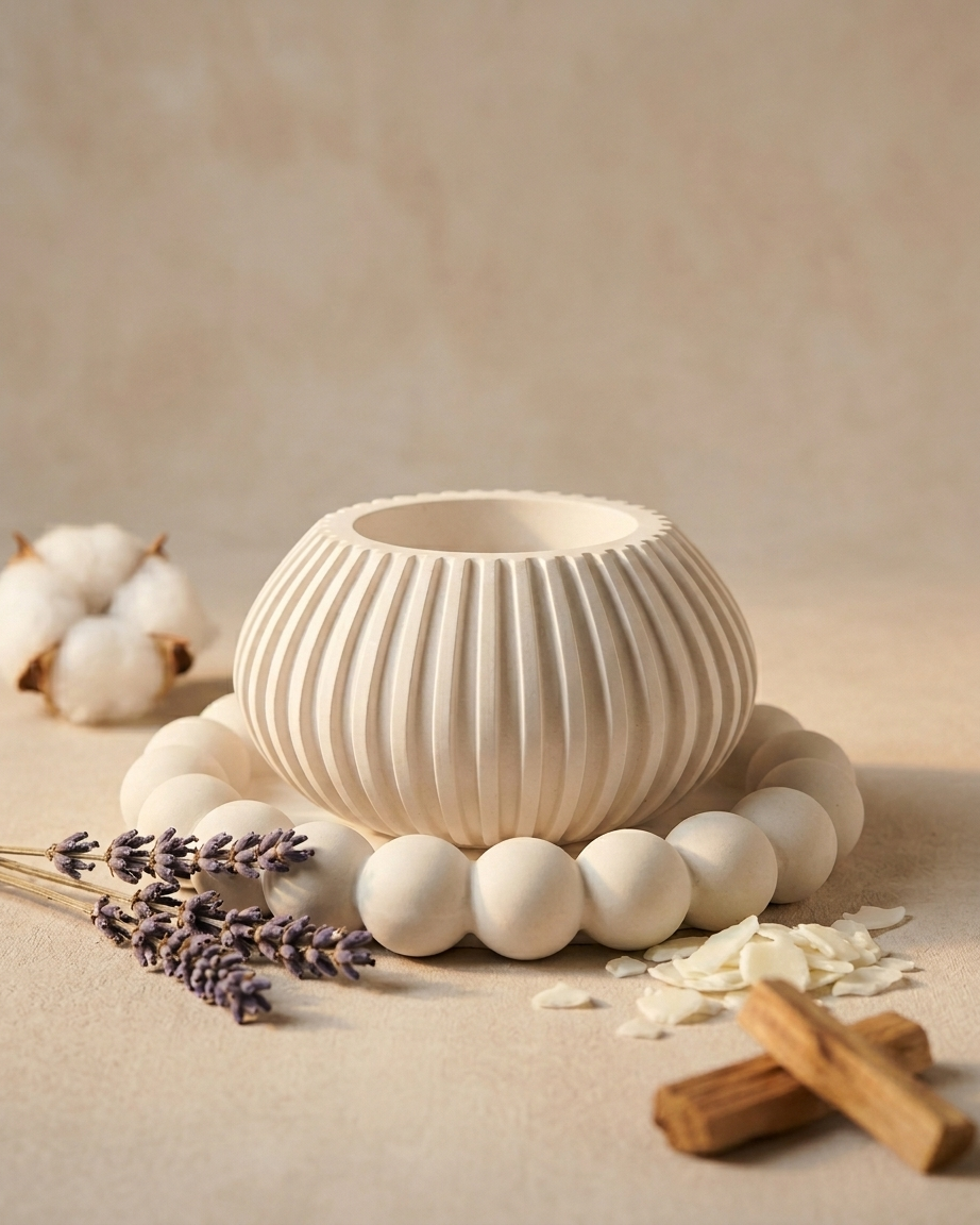round ribbed fluted concrete candle jar gypsum vessel empty empty open vessel wholesale bulk order India