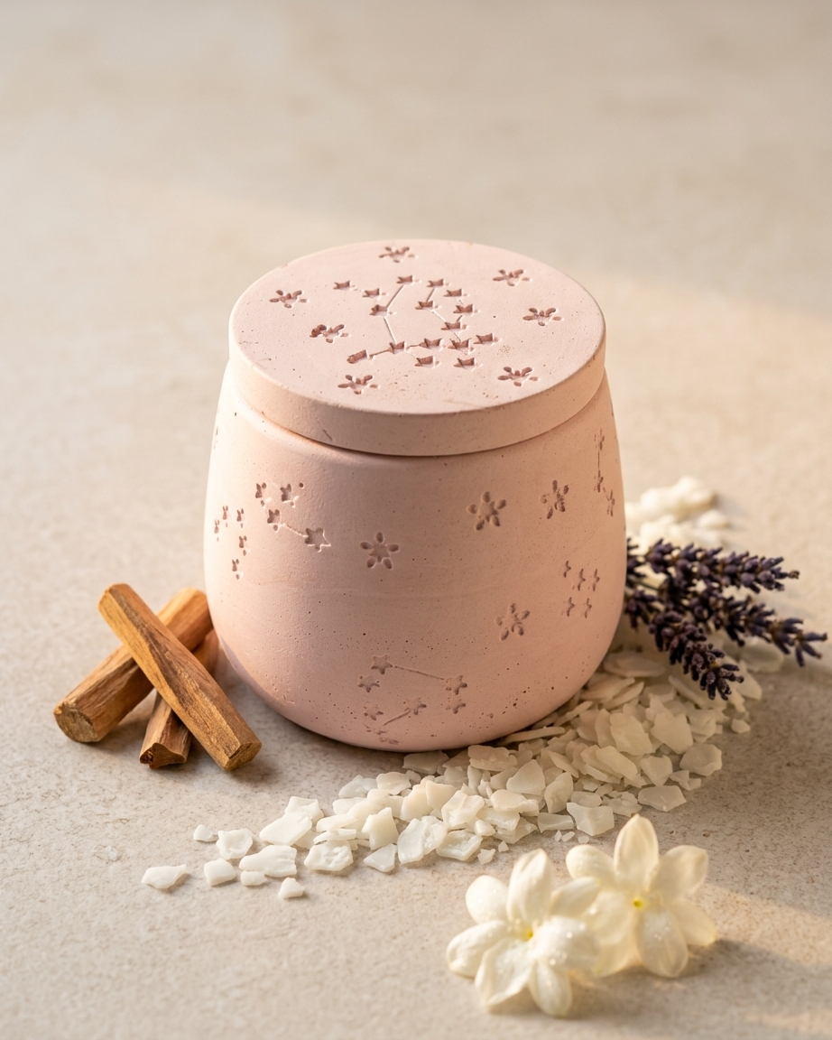 star pattern embossed concrete candle jar gypsum vessel empty with lid sealed gift ready wholesale bulk order India