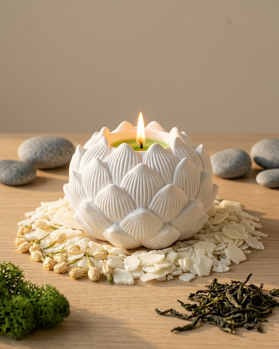 lotus flower shaped concrete candle jar gypsum vessel empty empty open vessel Diwali gifting home decor India