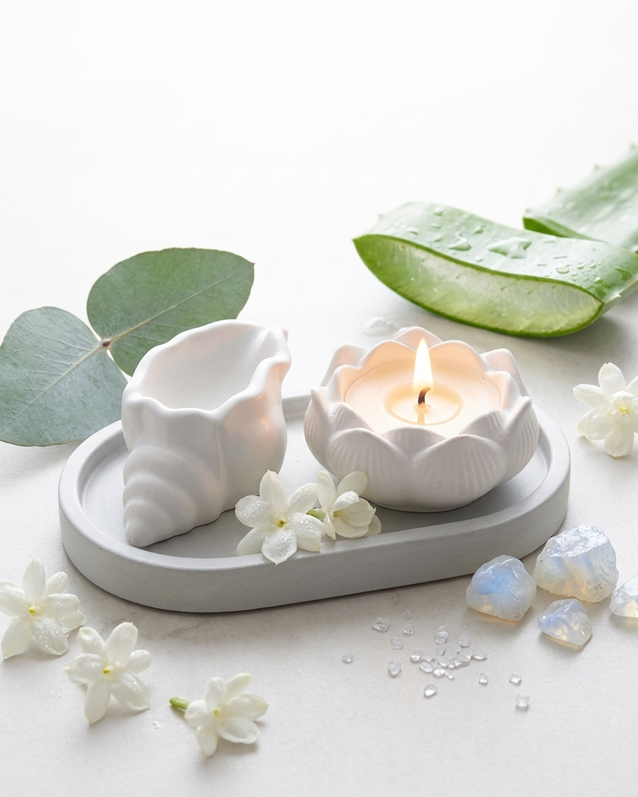 lotus seashell combo set concrete trinket tray jewellery organiser gypsum empty open vessel wedding favour corporate gifting