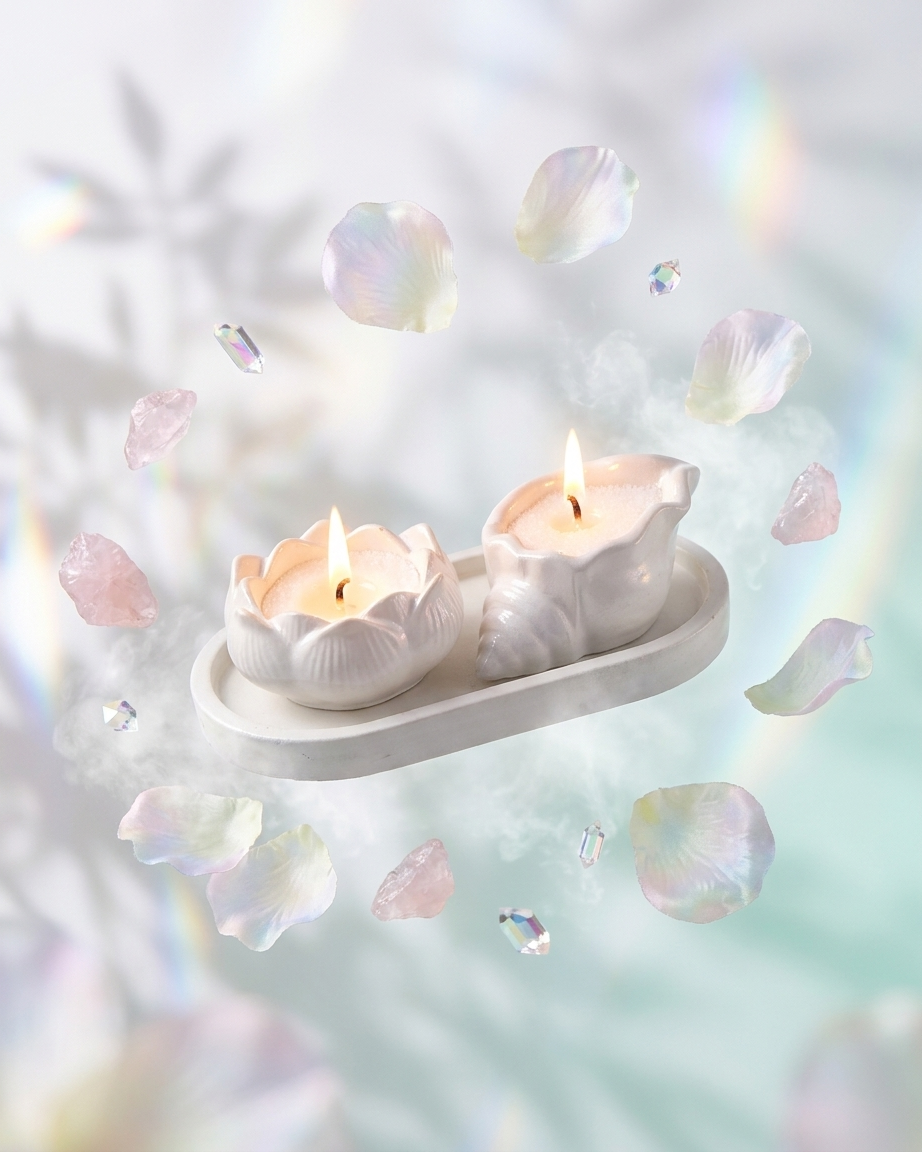 lotus seashell combo set concrete trinket tray jewellery organiser gypsum empty open vessel handmade artisan candle jar India