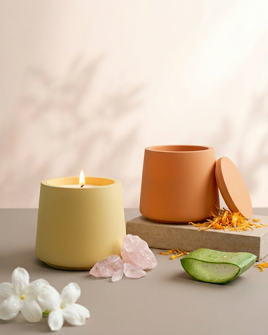 tapered cone shaped concrete candle jar gypsum vessel empty with lid sealed gift ready wholesale bulk order India