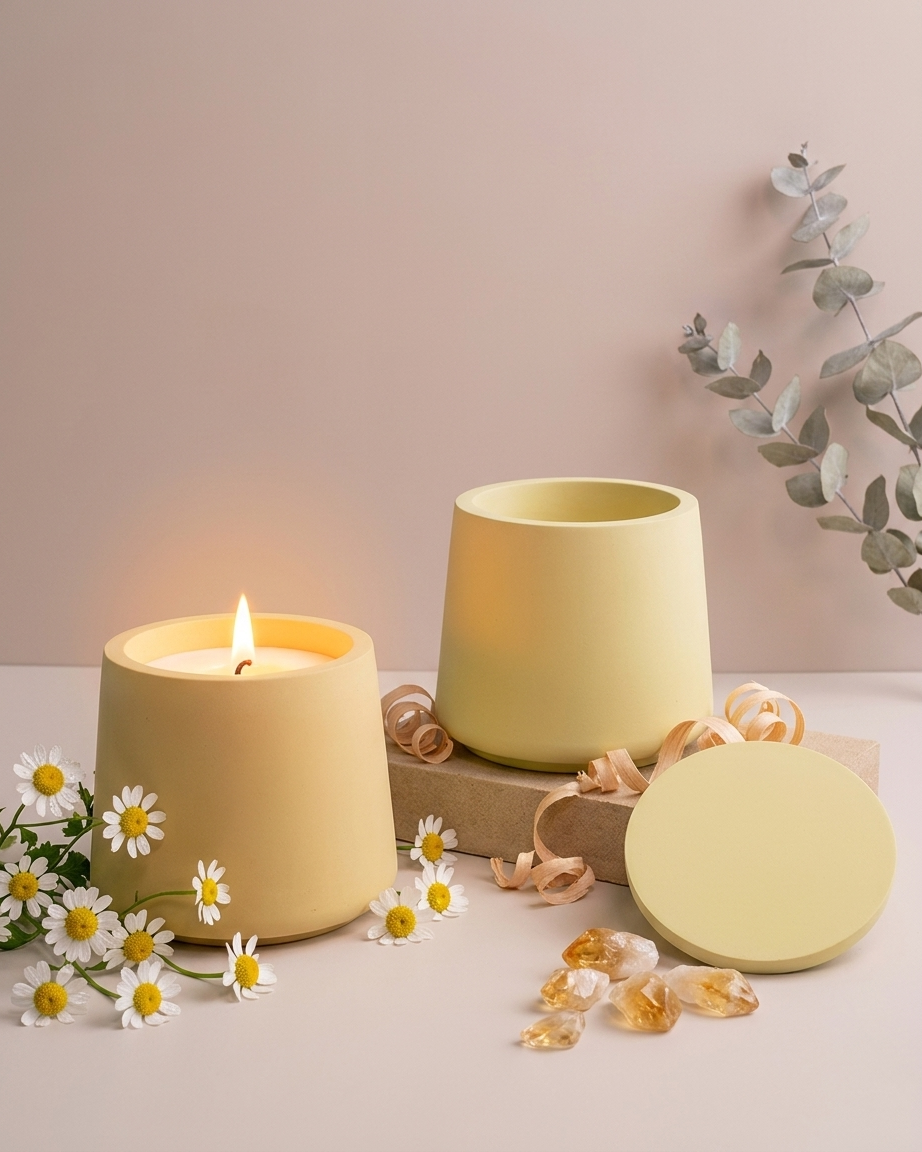 tapered cone shaped concrete candle jar gypsum vessel empty with lid sealed gift ready wholesale bulk order India