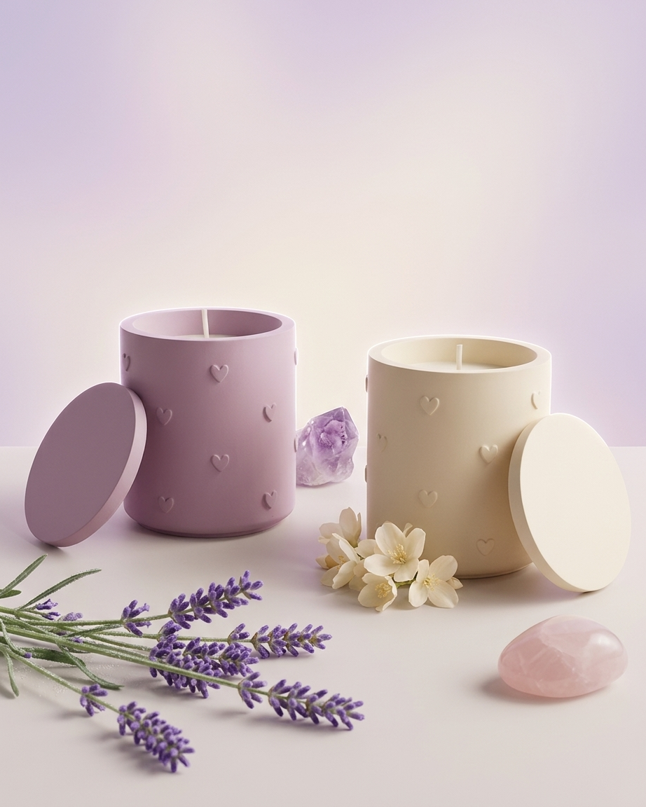 3D heart shaped concrete candle jar gypsum vessel empty with lid sealed gift ready wedding favour corporate gifting India