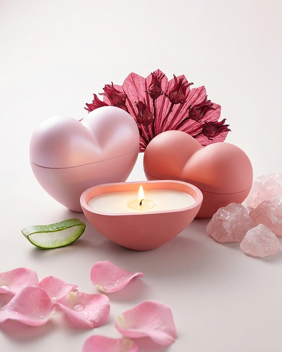 3D heart shaped concrete candle jar gypsum vessel empty with lid sealed gift ready wholesale bulk order India